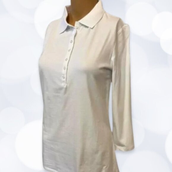 Long Tall Sally Collard Top 3/4 Sleeve Front Buttons Turkish Cotton White W XS - Picture 4 of 7